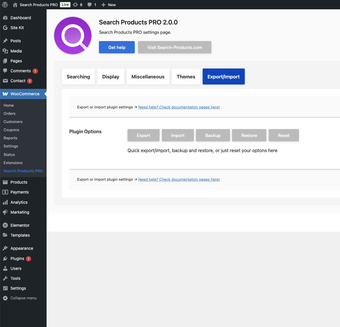Search Products PRO Settings